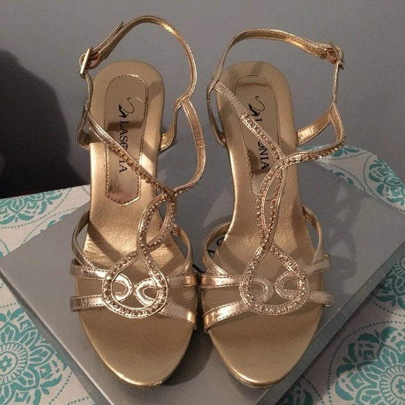 LASONIA Sparkly Gold High Heels - Picture 1 of 3
